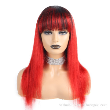 Colorful red purple blond green blue pink cheap machine made 18" ombre human wig with  100% human cuticle aliened hair for woman